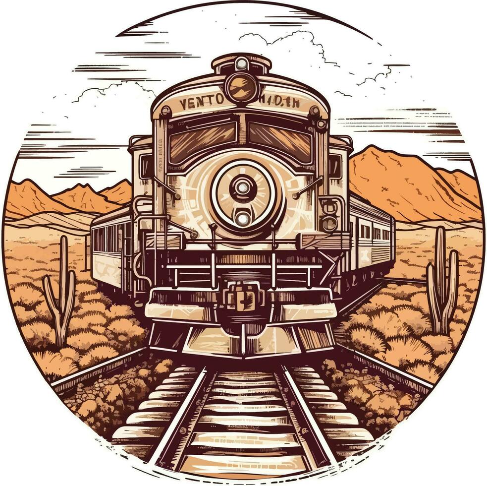 tåg i främre av en skog hand dragen illustration, tåg hand dragen illustration, t-tröjor design illustration vektor