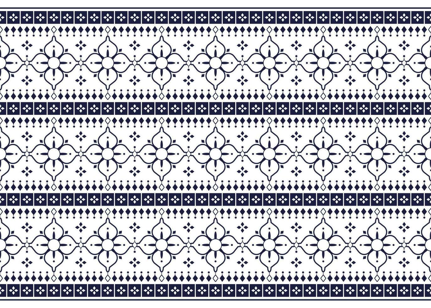 geometrisch und Blume Blau Linie ethnisch Stoff Muster auf Weiß Hintergrund zum Stoff Teppich Hintergrund Hintergrund Verpackung usw. vektor