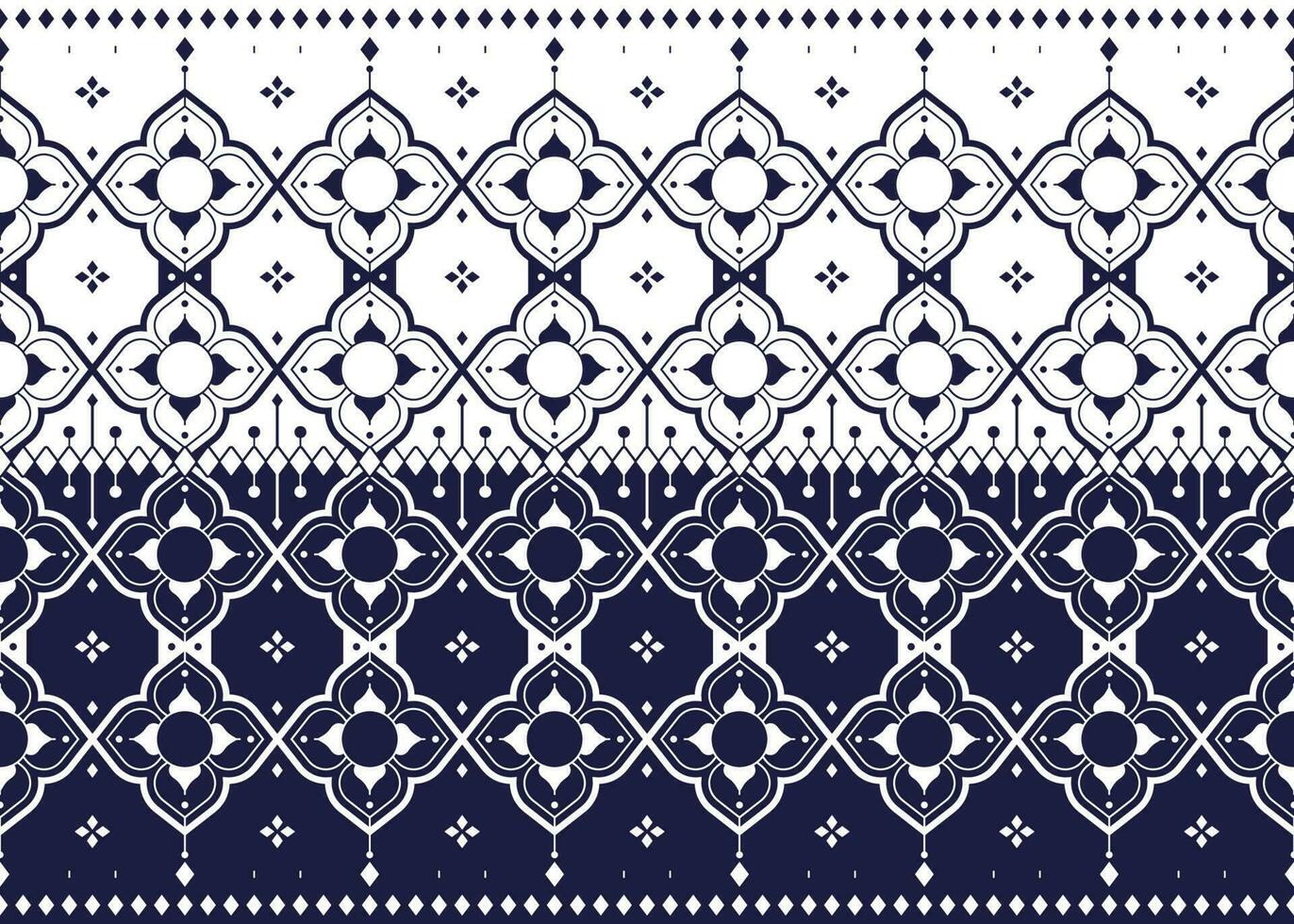 geometrisch und Blume Weiß Linie ethnisch Stoff Muster auf Blau Hintergrund zum Stoff Teppich Hintergrund Hintergrund Verpackung usw. vektor