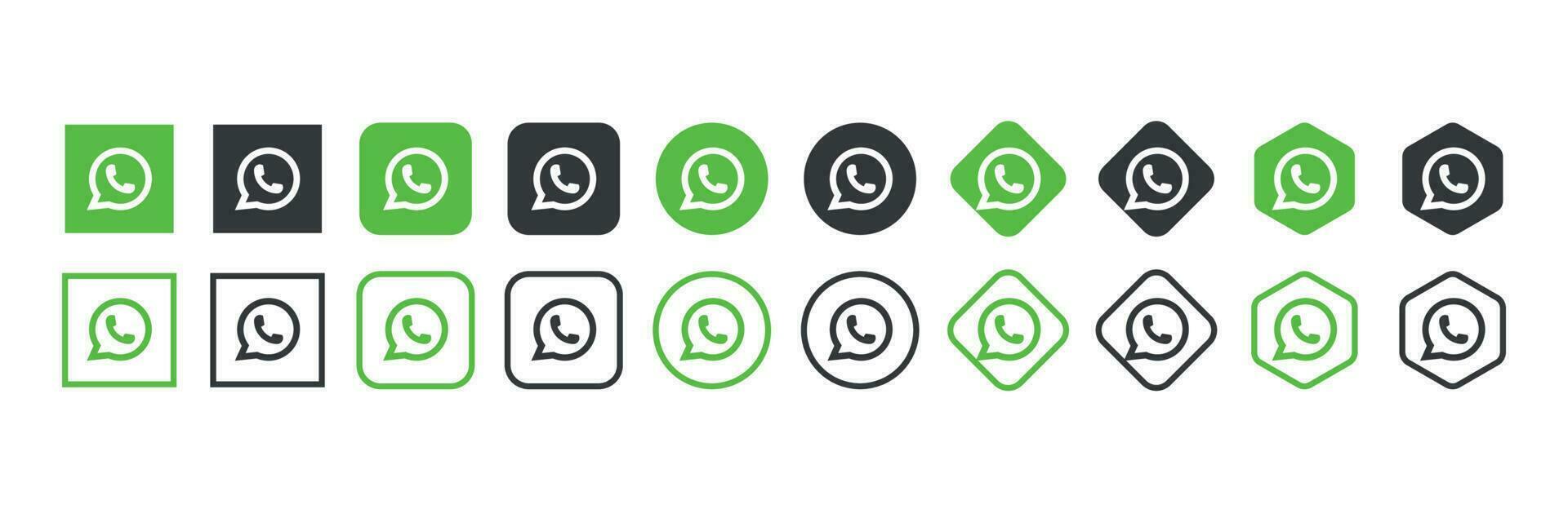 whatsapp logotyp ikon i olika former, social media ikon vektor