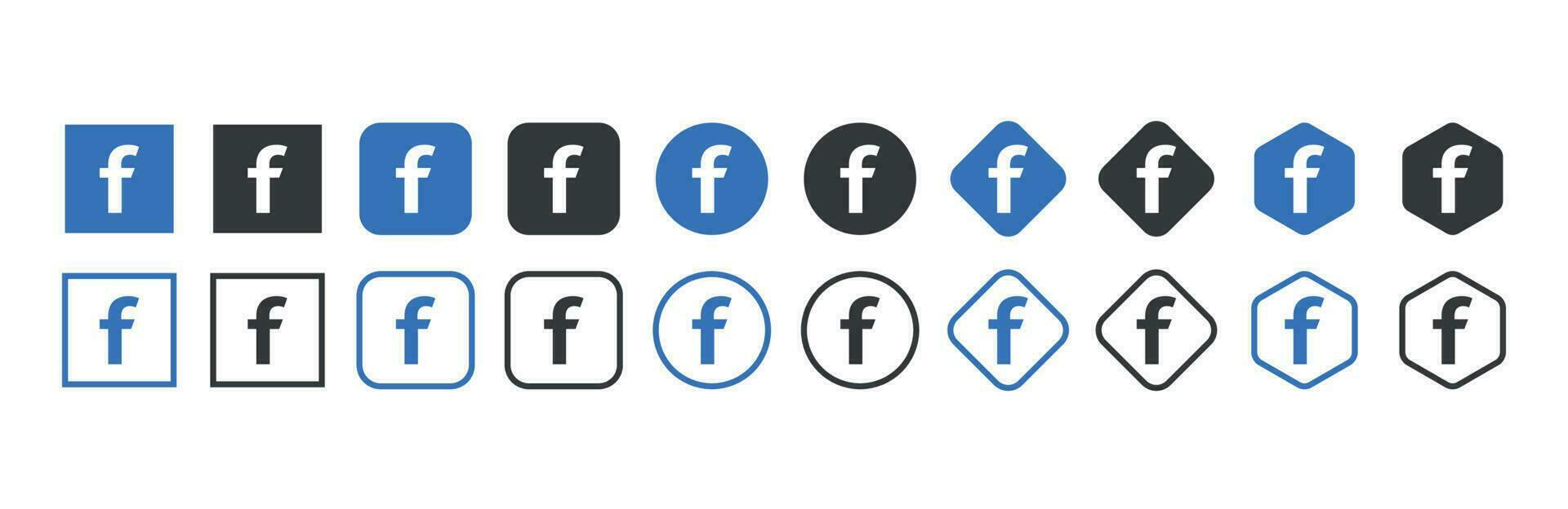 Facebook logotyp ikon i olika former, social media ikon vektor
