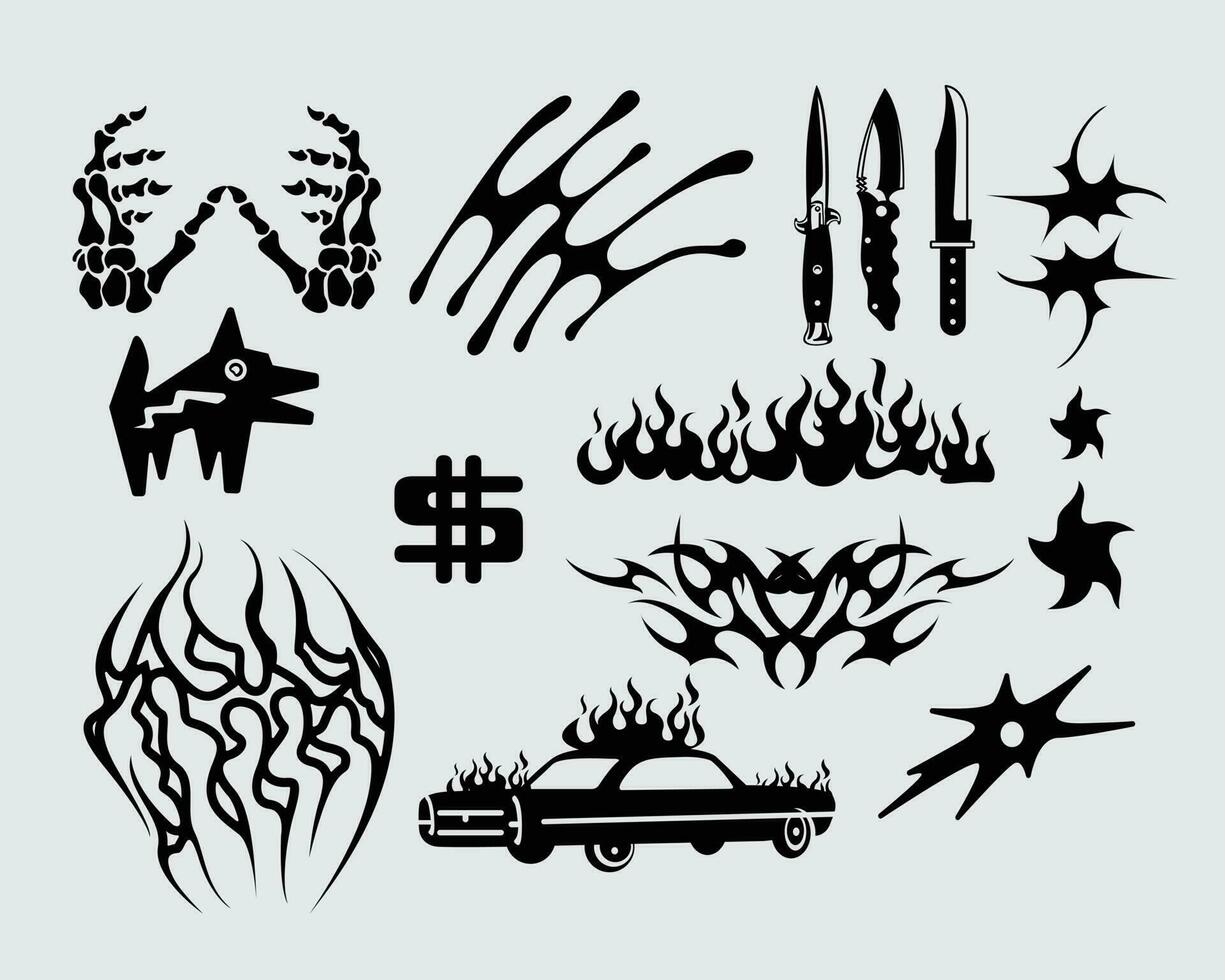 skarp taggiga brutalism element form tillgång syra affisch, tatuering, stam- illustration vektor kuslig ikon, symbol sjuk redigerbar