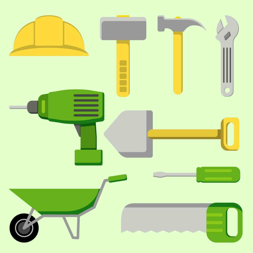 Arbeit Werkzeuge Vektor Illustration. einstellen von Arbeit Werkzeug. Arbeiter Werkzeug Symbol zum Design Industrie, Konstruktion oder Fabrik. Arbeit Tag Grafik Ressource. industriell Ausrüstung Blatt