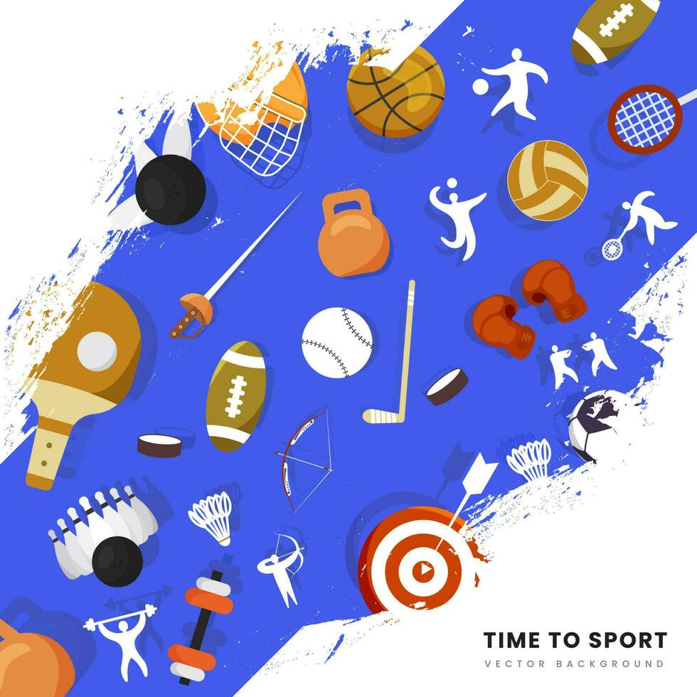 Zeit zu Sport Hintergrund mit Blau Bürste bewirken und Turnier Elemente. vektor