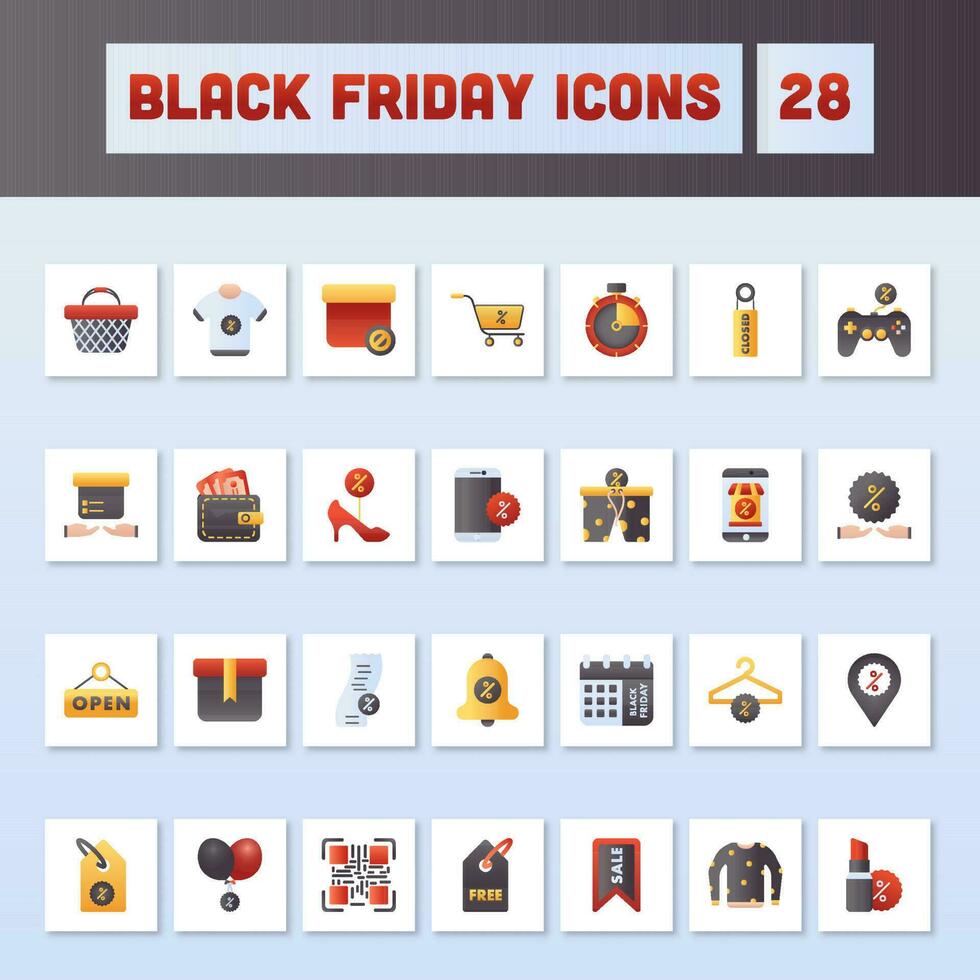 svart fredag färgrik ikoner uppsättning på fyrkant bakgrund. vektor