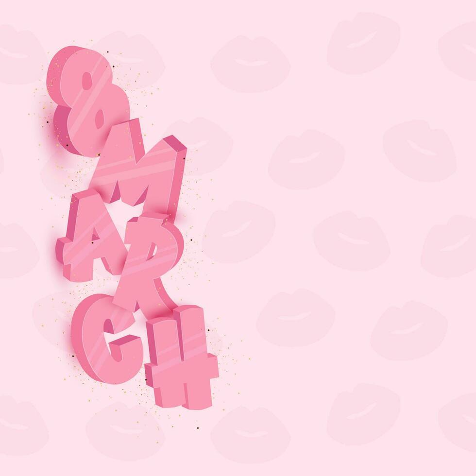 3d 8 März Schriftart auf Rosa Lippen Muster Hintergrund. vektor