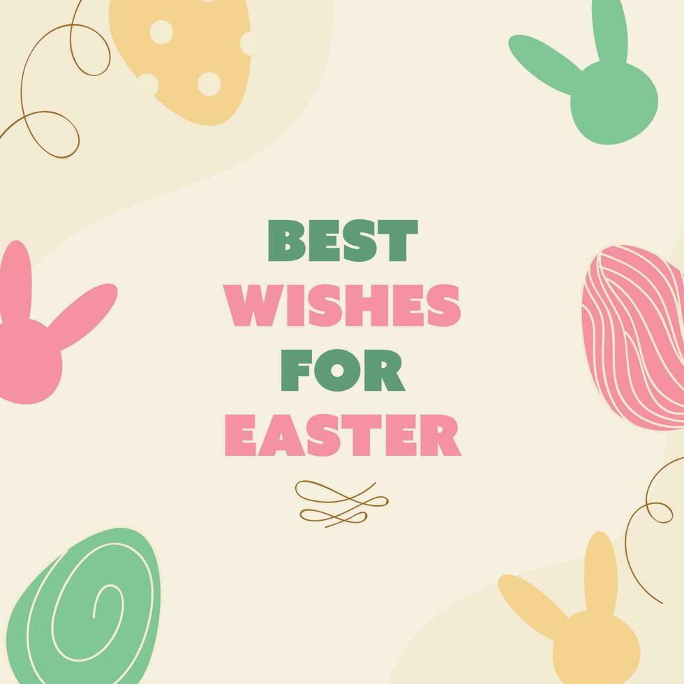 glücklich Ostern wünsche Karte mit Silhouette Hasen Gesicht und gedruckt Eier dekoriert Hintergrund. vektor