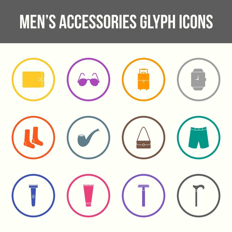 Einzigartiges Vektor-Glyphen-Icon-Set für Accessoires für Herren vektor