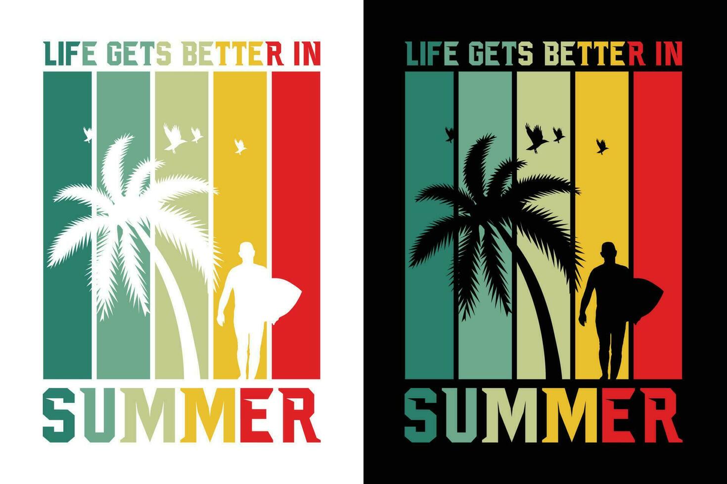 sommar t-shirt design, sommar strand semester t-shirts, sommar surfing t-shirt vektor design