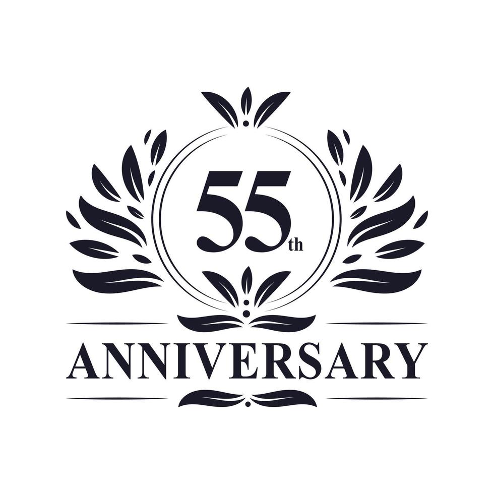Feier zum 55-jährigen Jubiläum, luxuriöses Logo-Design zum 55-jährigen Jubiläum. vektor