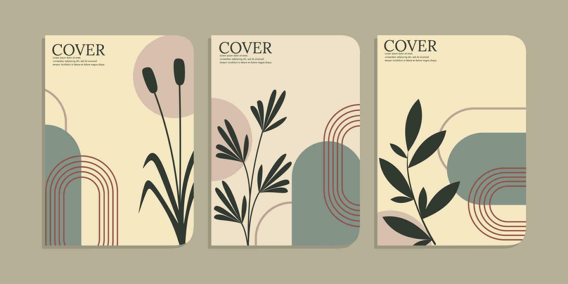 boho buchcover set.botanischer abstrakter stil und blumenmuster. für notizbücher, planer, broschüren, bücher, kataloge, karten, einladungen etc. vektorillustration. vektor