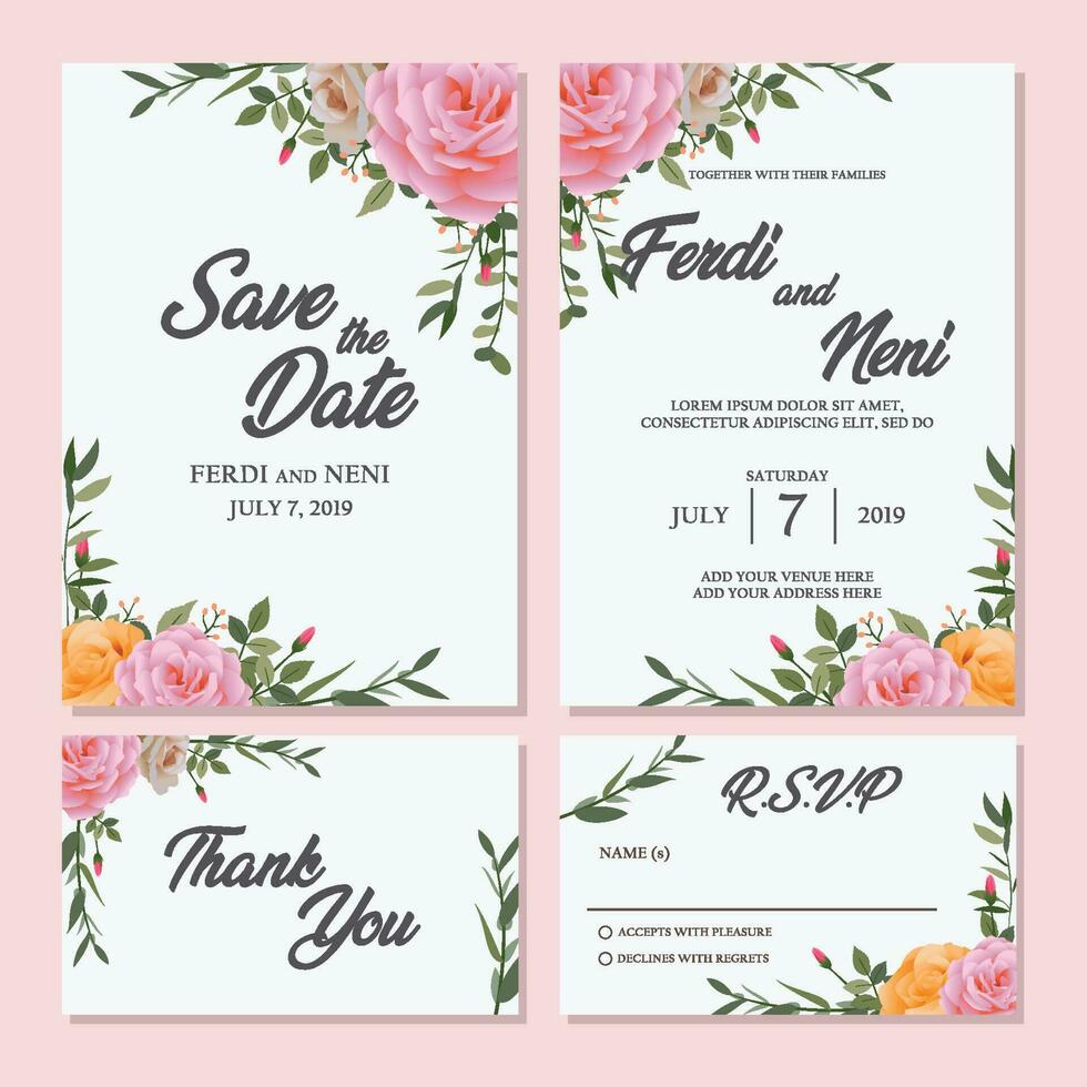 Blumen- Hochzeit Einladung einstellen Hintergrund Prämie Vektor