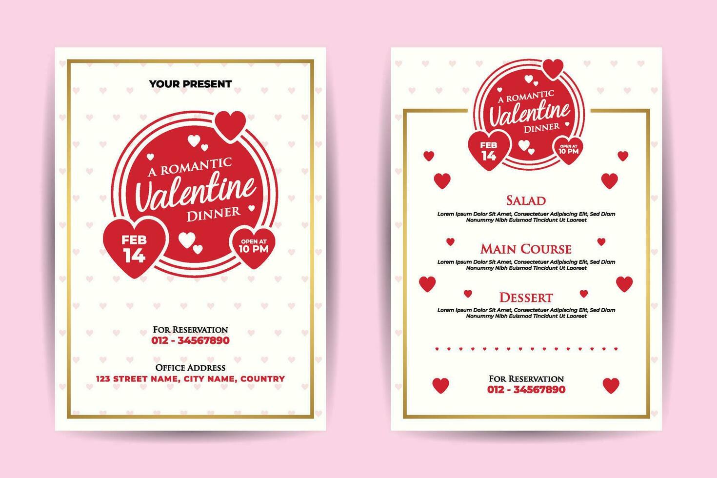 valentine romantisk middag meny mall design vektor