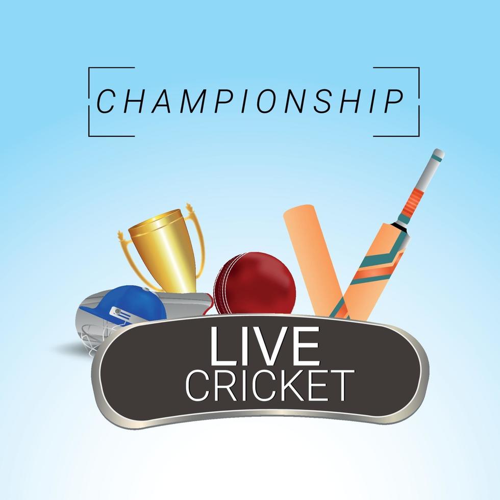 Live-Cricket-Meisterschafts-Grußkarte mit kreativen Cricket-Elementen vektor