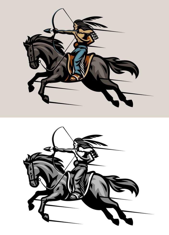 amerikan indisk krigare archer ridning häst vektor