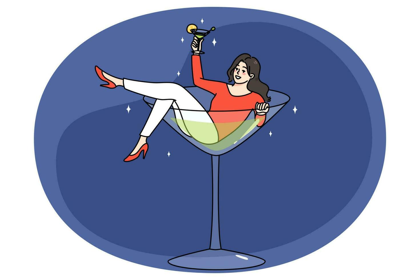 leende kvinna liggande i Martini glas vektor