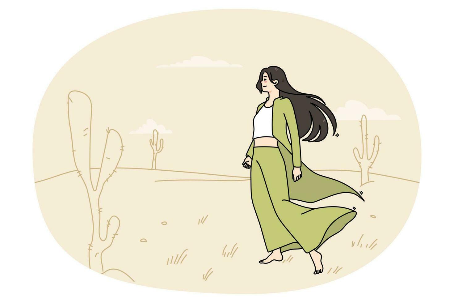 ung kvinna vandrande ensam i öken- vektor