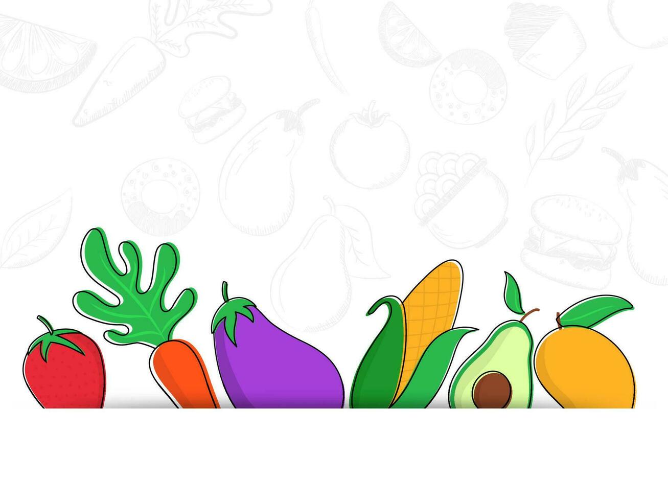 bunt Früchte und Gemüse, Gekritzel Stil Konzept mit Text Raum zum Welt Essen Tag. vektor