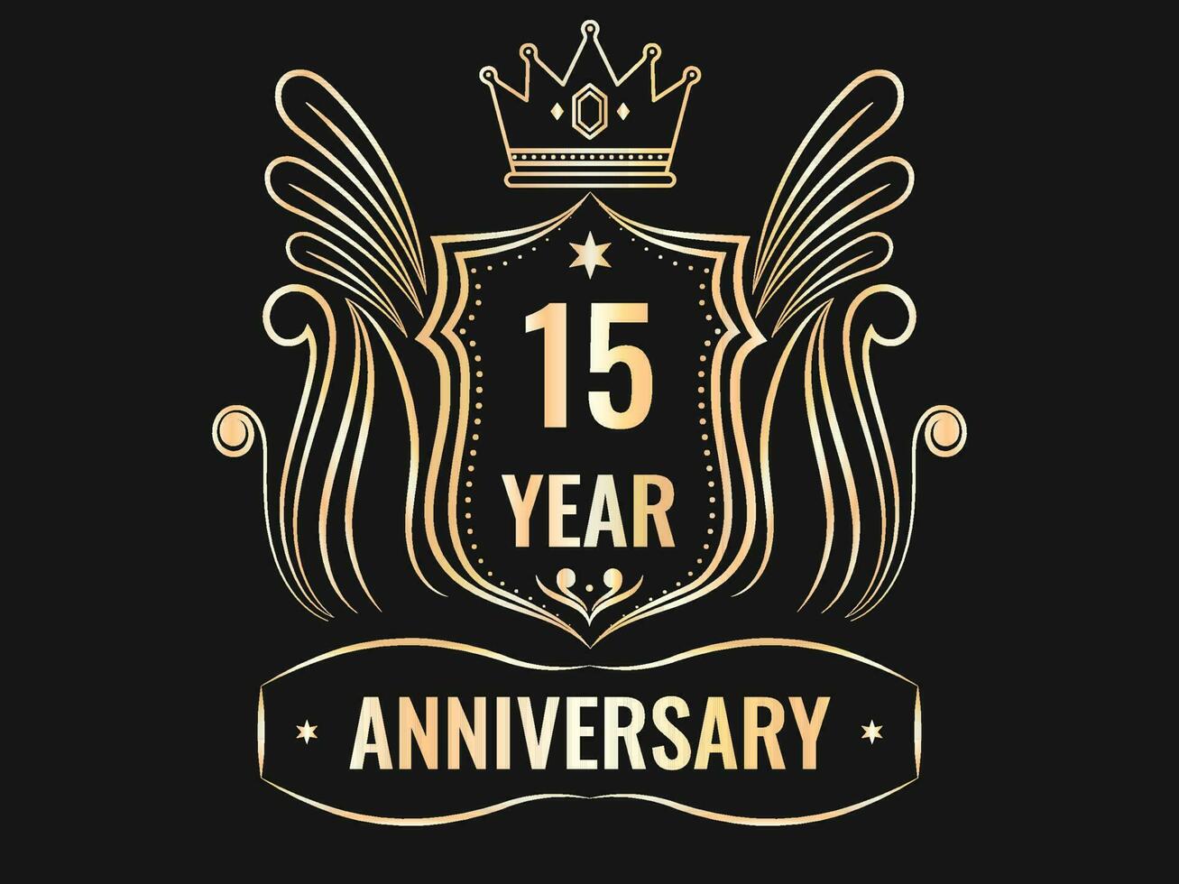 gyllene 15:e år årsdag emblem logotyp på svart bakgrund. vektor