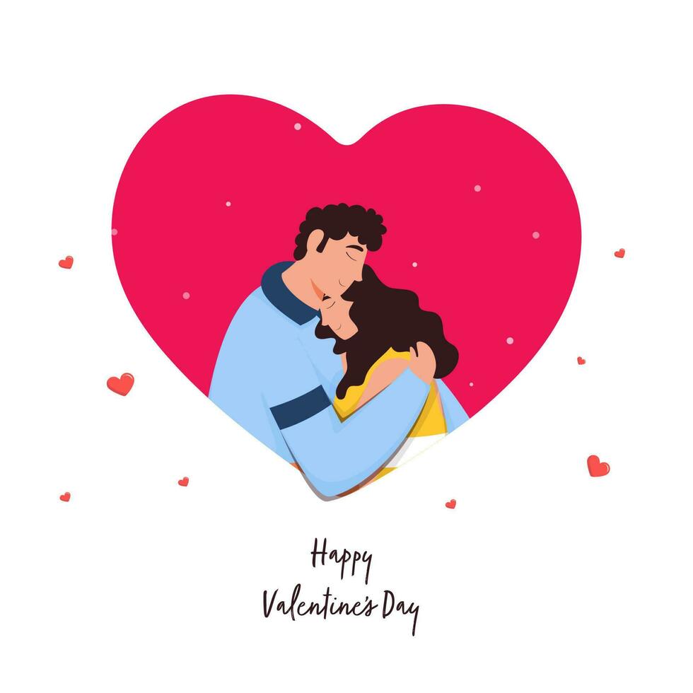 ung par kramas varje Övrig på rosa hjärta och vit bakgrund för Lycklig hjärtans dag begrepp. vektor