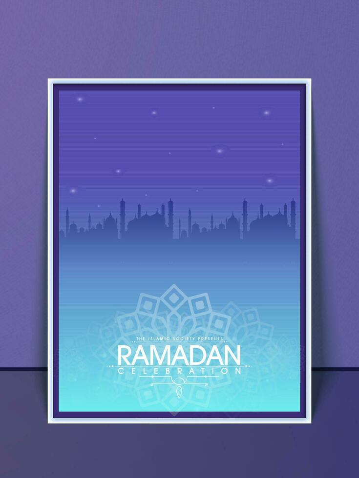 ramadan firande mall design med silhuett moské i lutning blå Färg. vektor