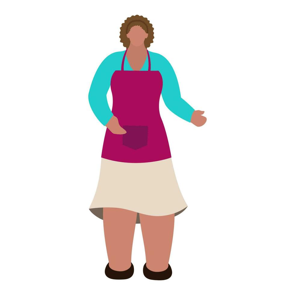 gesichtslos Lebensmittelgeschäft weiblich Arbeiter Stehen auf Weiß Hintergrund. vektor