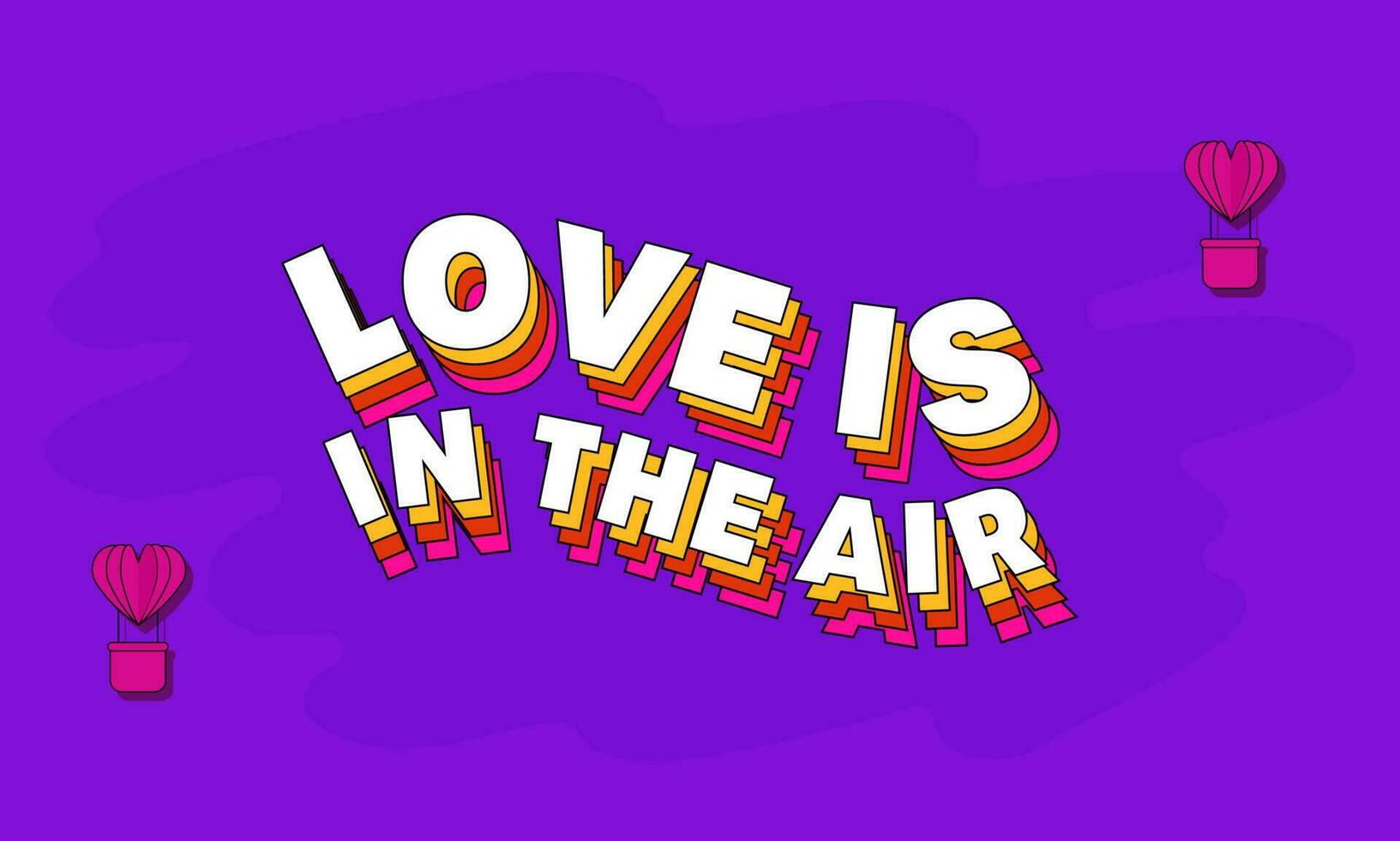 3d bunt geschichtet Liebe ist im das Luft Schriftart und Papier Schnitt heiß Luft Luftballons auf lila Hintergrund. vektor