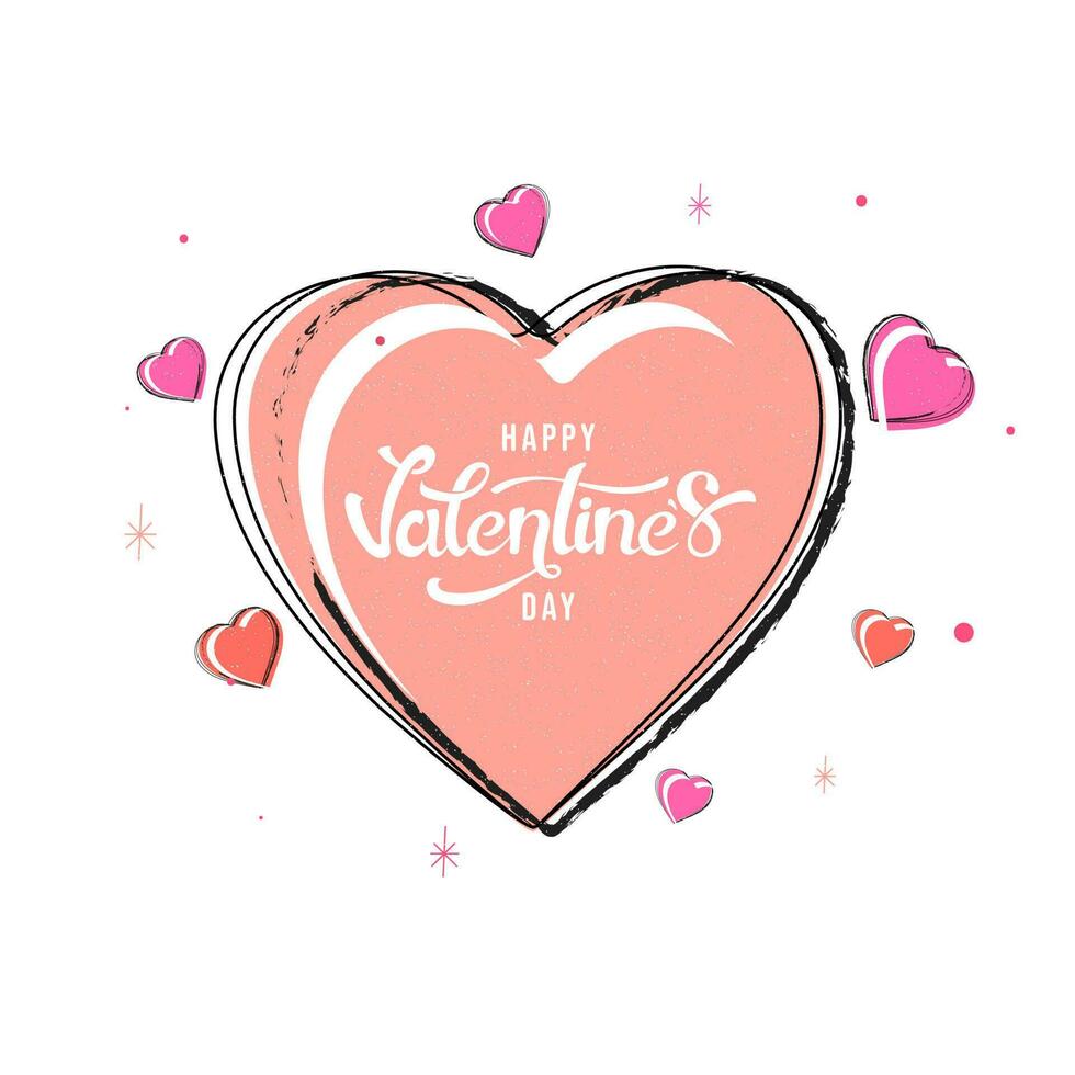 glücklich Valentinstag Tag Schriftart Über Rosa Herz gestalten auf Weiß Hintergrund. vektor