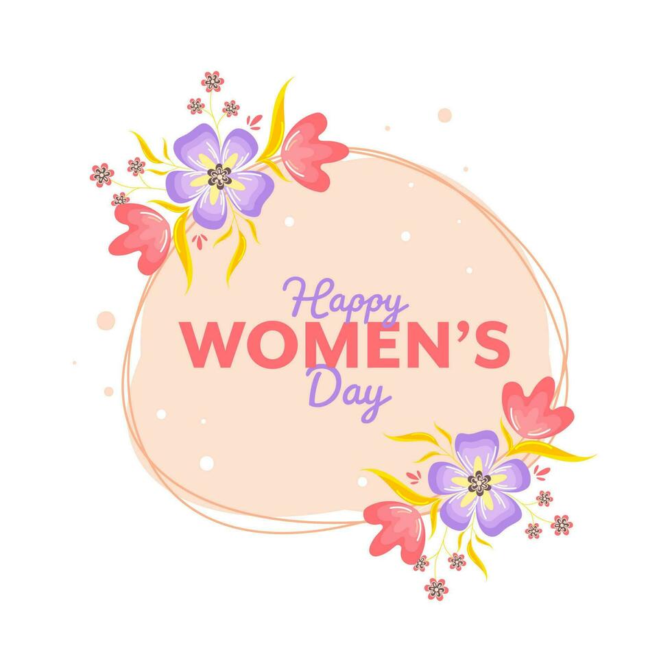 Lycklig kvinnors dag font med skön blommig dekorerad på rosa och vit bakgrund. vektor