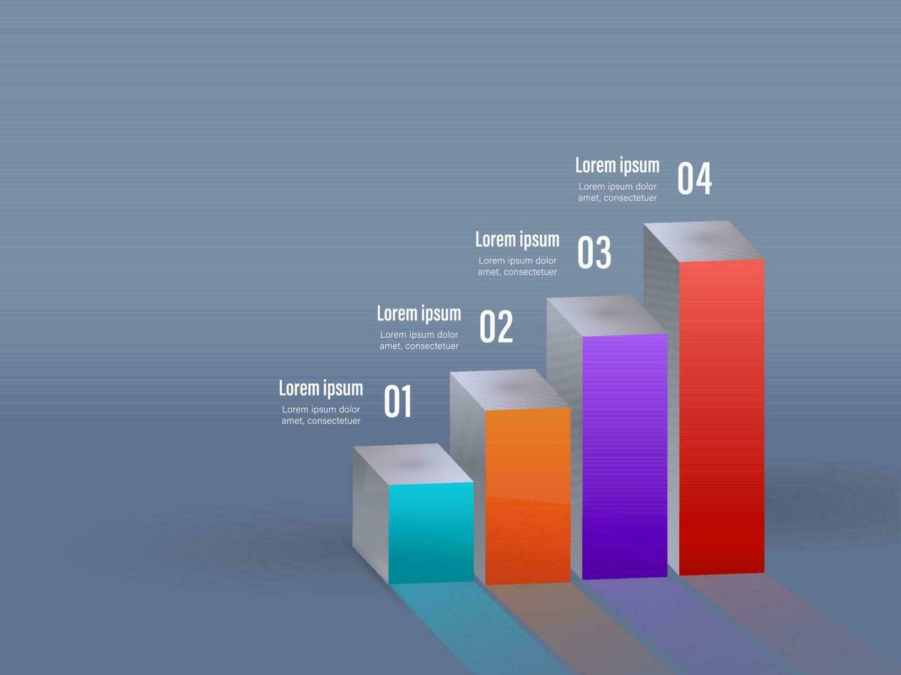 Geschäft Infografik Diagramm oder Diagramm mit 3d vier bunt Säulen auf glänzend Blau Hintergrund. vektor