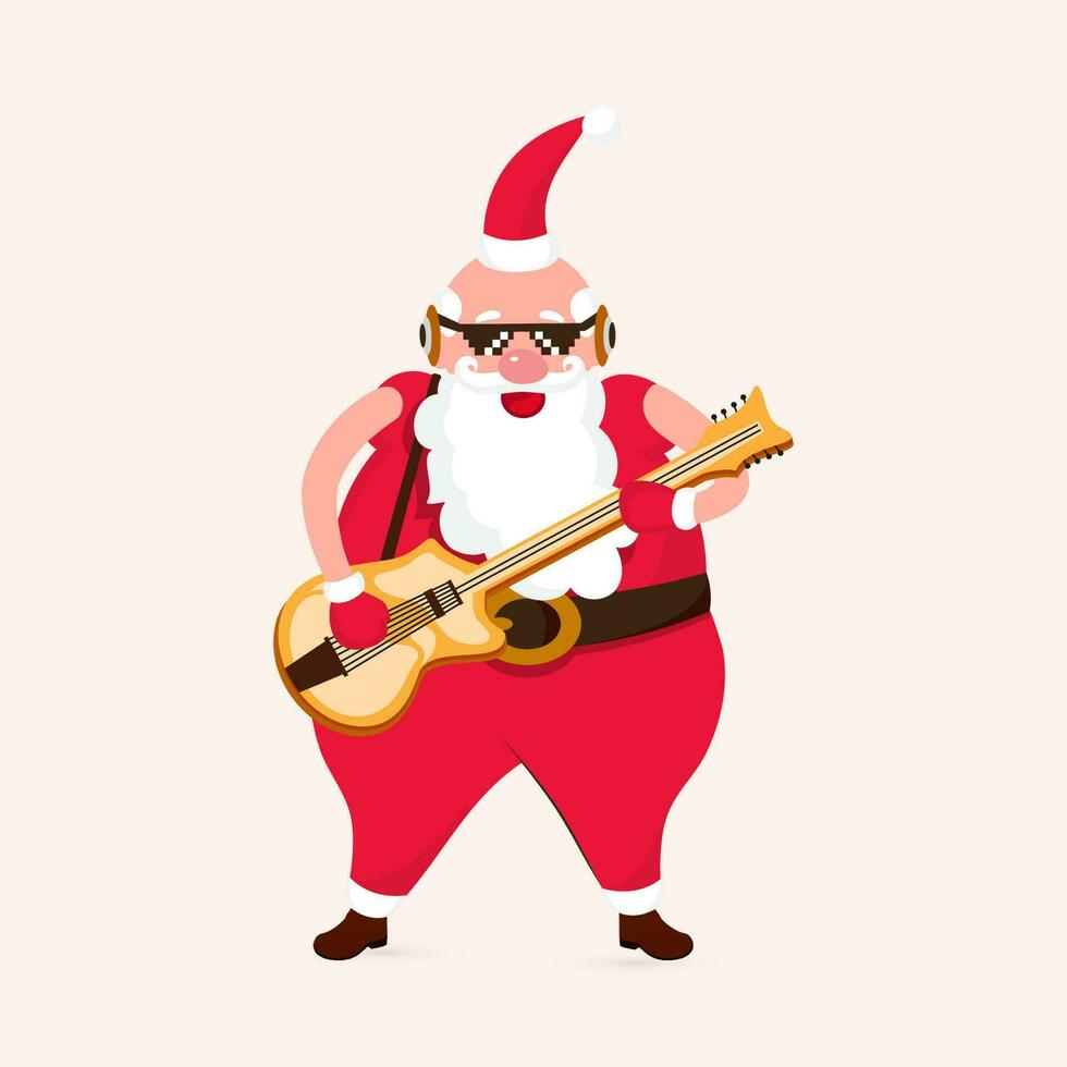 cool Santa Klausel tragen schwarz Brille spielen Gitarre. vektor