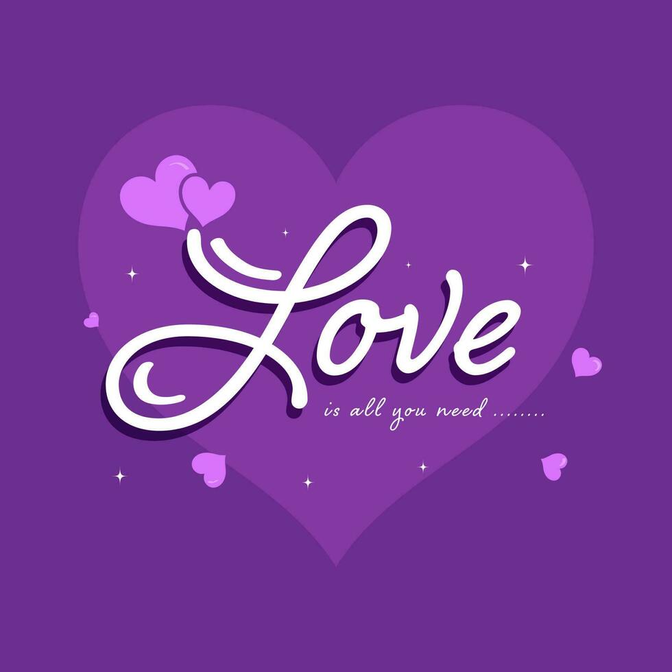 Liebe ist alle Sie brauchen Zitate mit Herzen auf lila Hintergrund. vektor