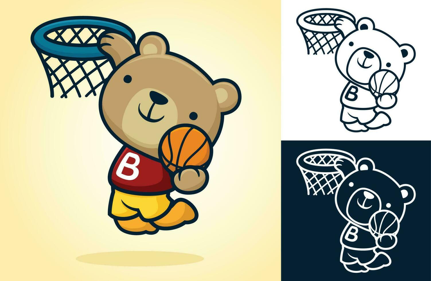 süß Bär spielen Basketball. Vektor Karikatur Illustration im eben Symbol Stil