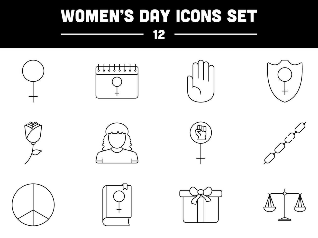 svart linje konst illustration av 12 kvinnors dag ikon. vektor