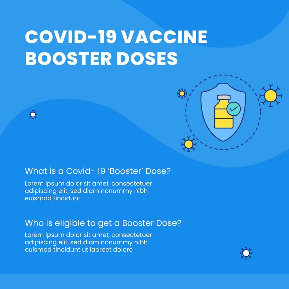 covid-19 Impfstoff Booster Dosen basierend Poster Design im Blau Farbe. vektor
