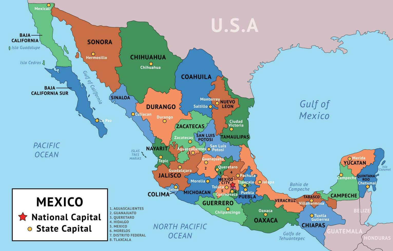 bunt Land Karte Mexiko vektor