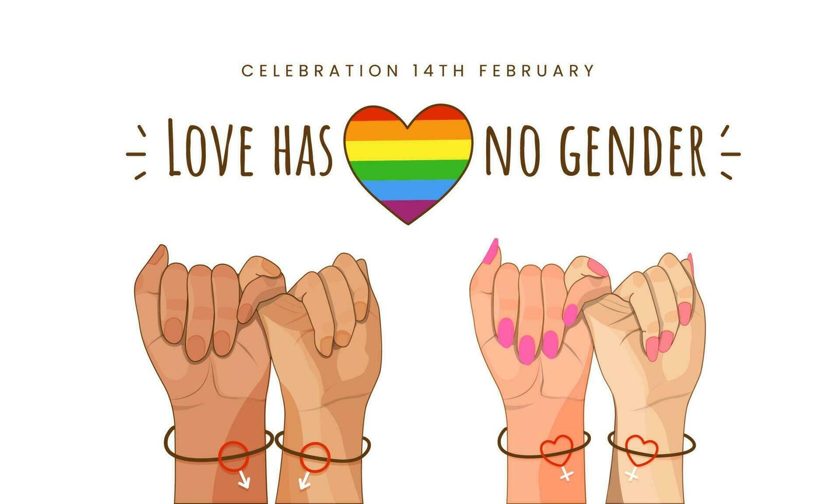 pinky löfte gest händer av Gay och lesbisk på vit bakgrund för kärlek har Nej kön, firande 14:e februari. vektor