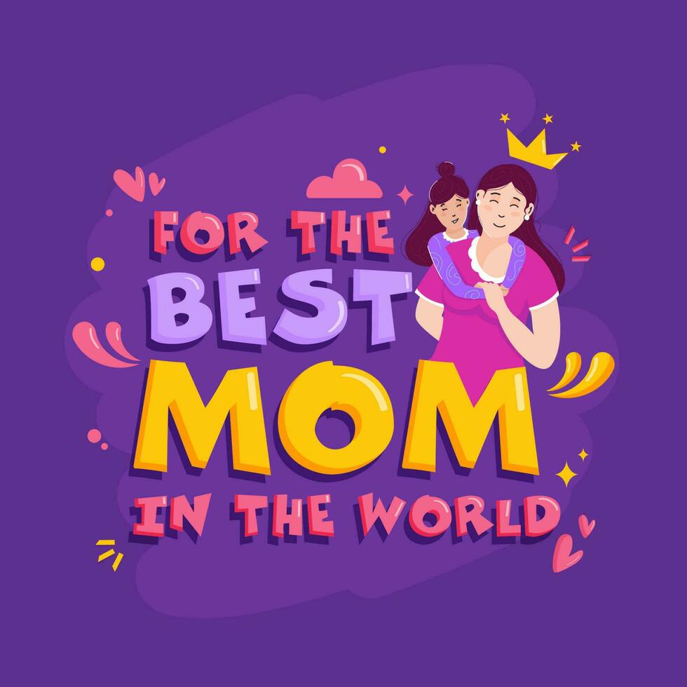 för de bäst mamma i de värld meddelande med ung flicka kramas henne mor på lila bakgrund. vektor
