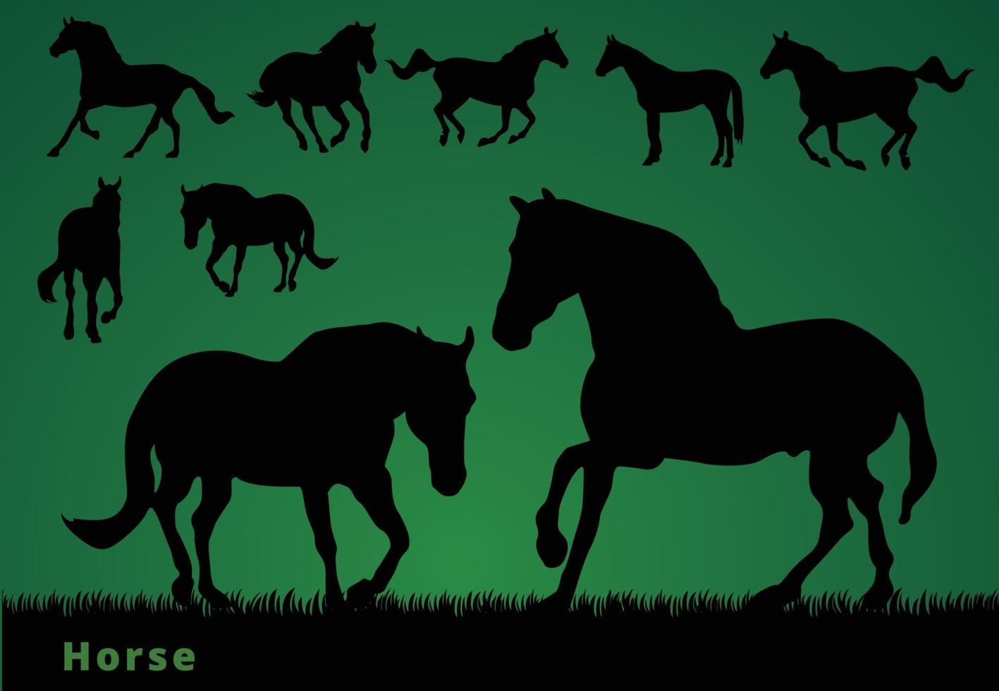 hästsilhouettesamling på grön bakgrund vektor