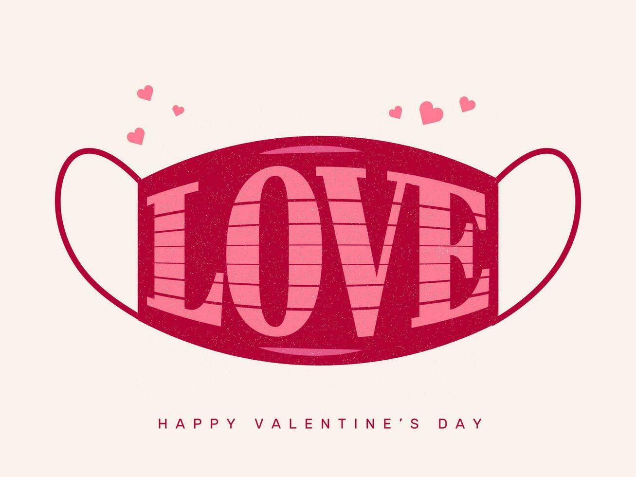 Liebe Schriftart gedruckt Gesicht Maske und Herzen auf Beige Hintergrund zum glücklich Valentinstag Tag Konzept. vektor