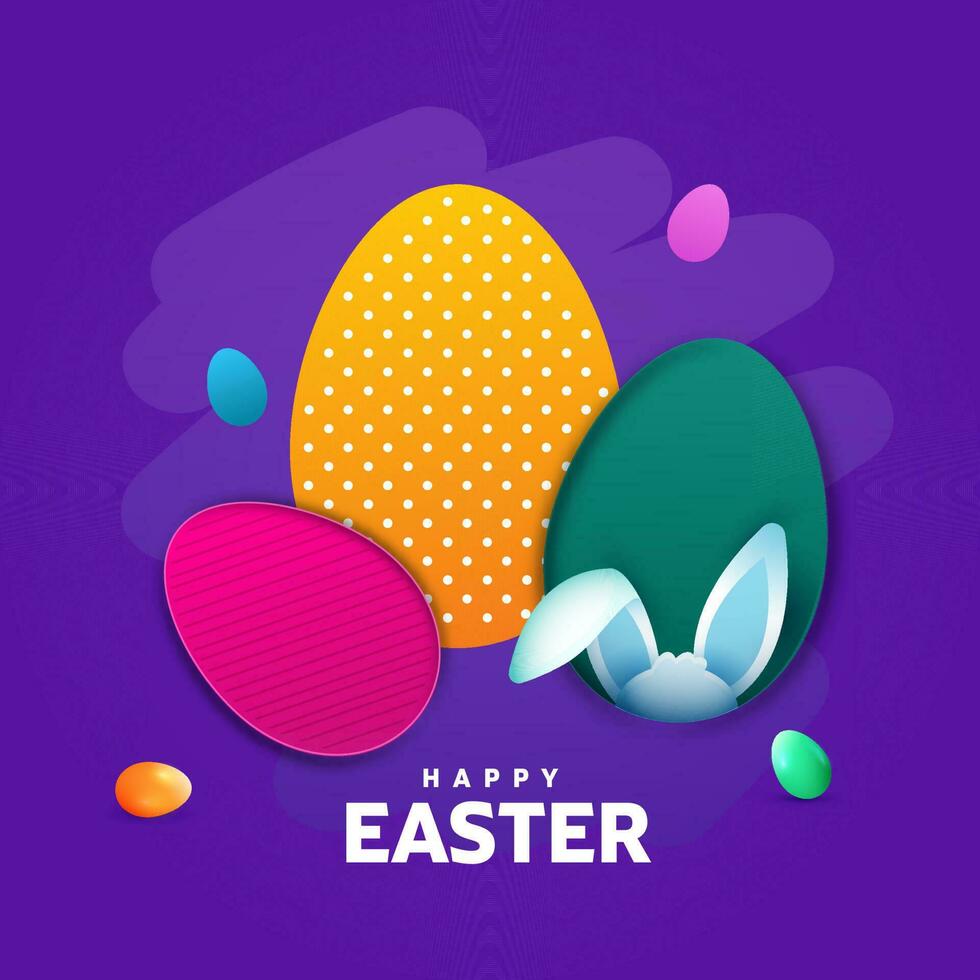 färgrik papper skära ägg med kanin öra på lila bakgrund för Lycklig påsk begrepp. vektor