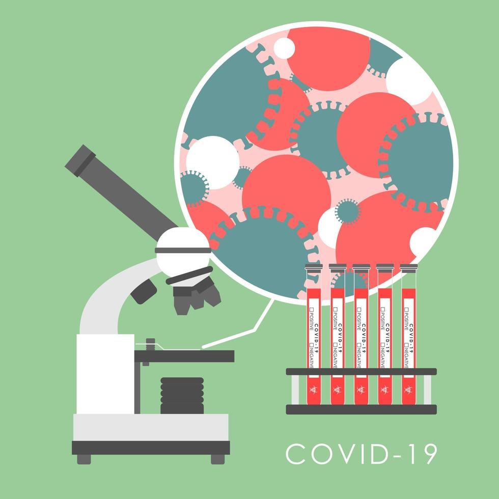 Mikroskop und Test auf Coronavirus vektor