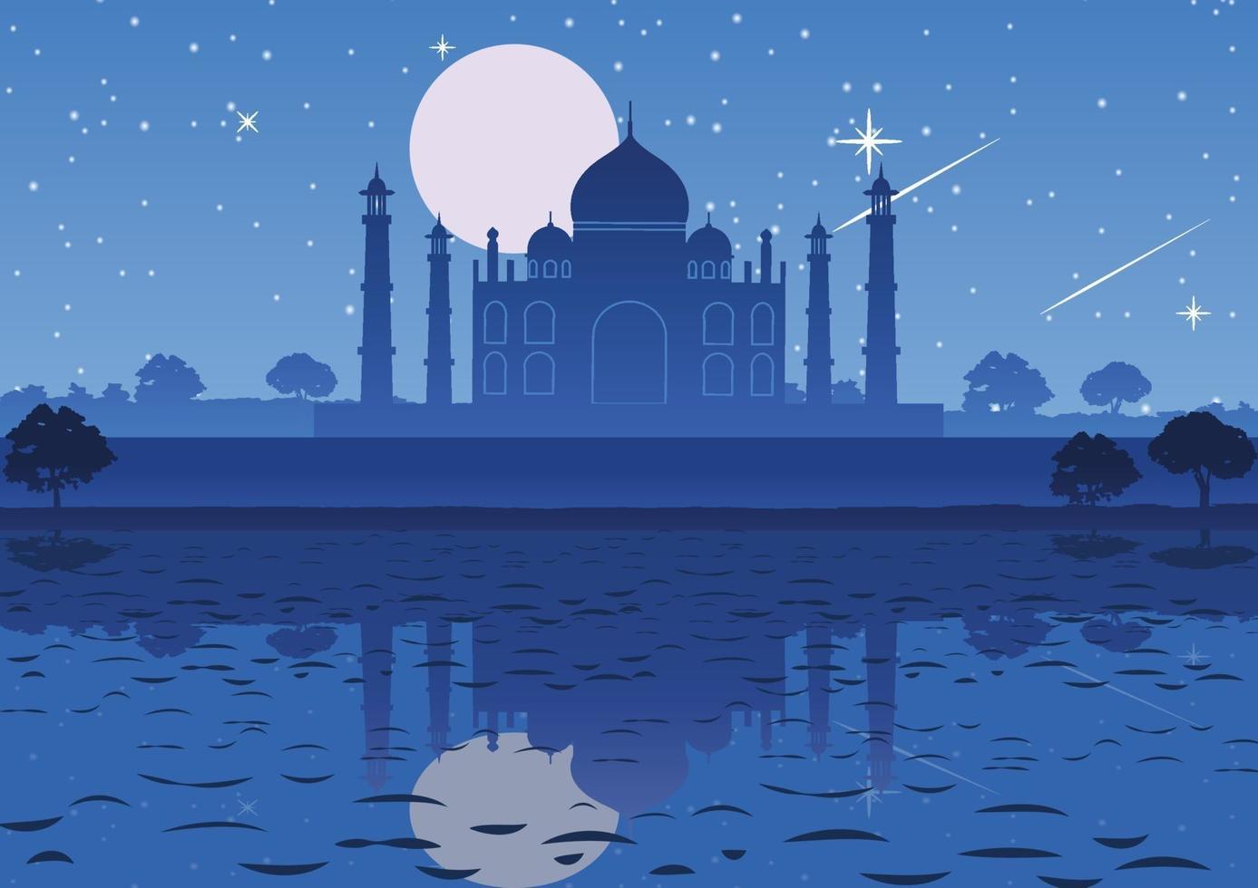 taj mahal landmärke i Indien på natten vektor