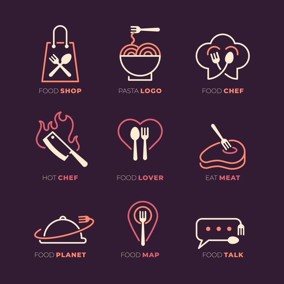 mat och restaurang logotyp set vektor