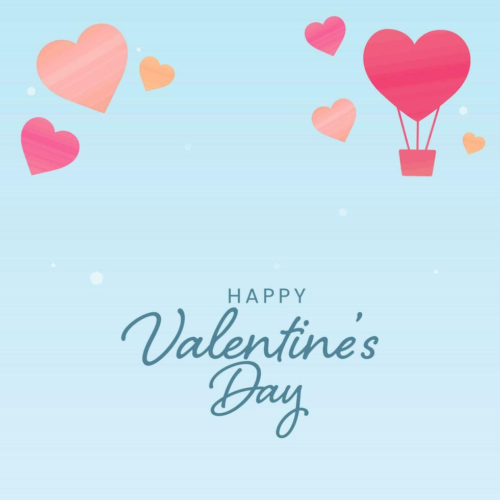 glücklich Valentinstag Tag Konzept mit Herzen, heiß Luft Ballon dekoriert auf Blau Hintergrund. vektor