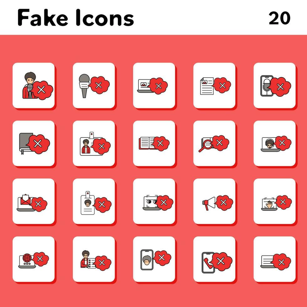 röd och vit Färg uppsättning av falsk ikon eller symbol på fyrkant bakgrund. vektor