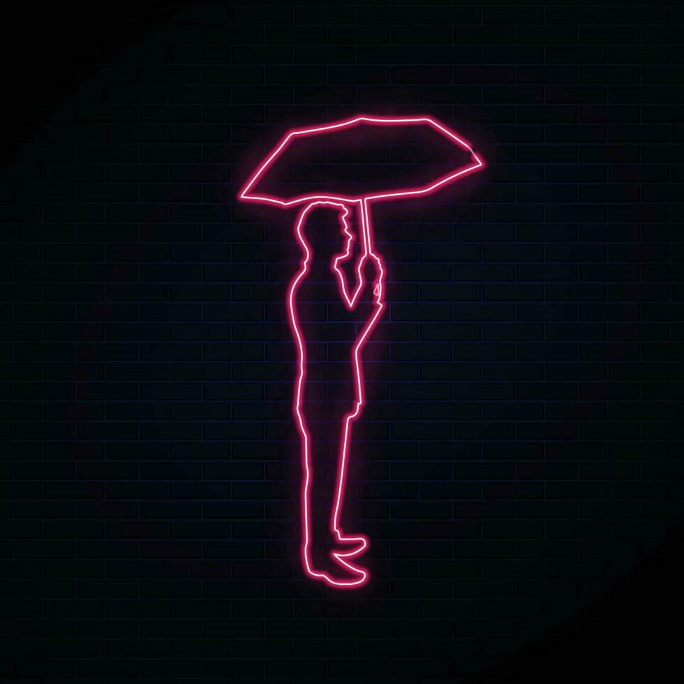 man stå med paraply neon effekt vektor