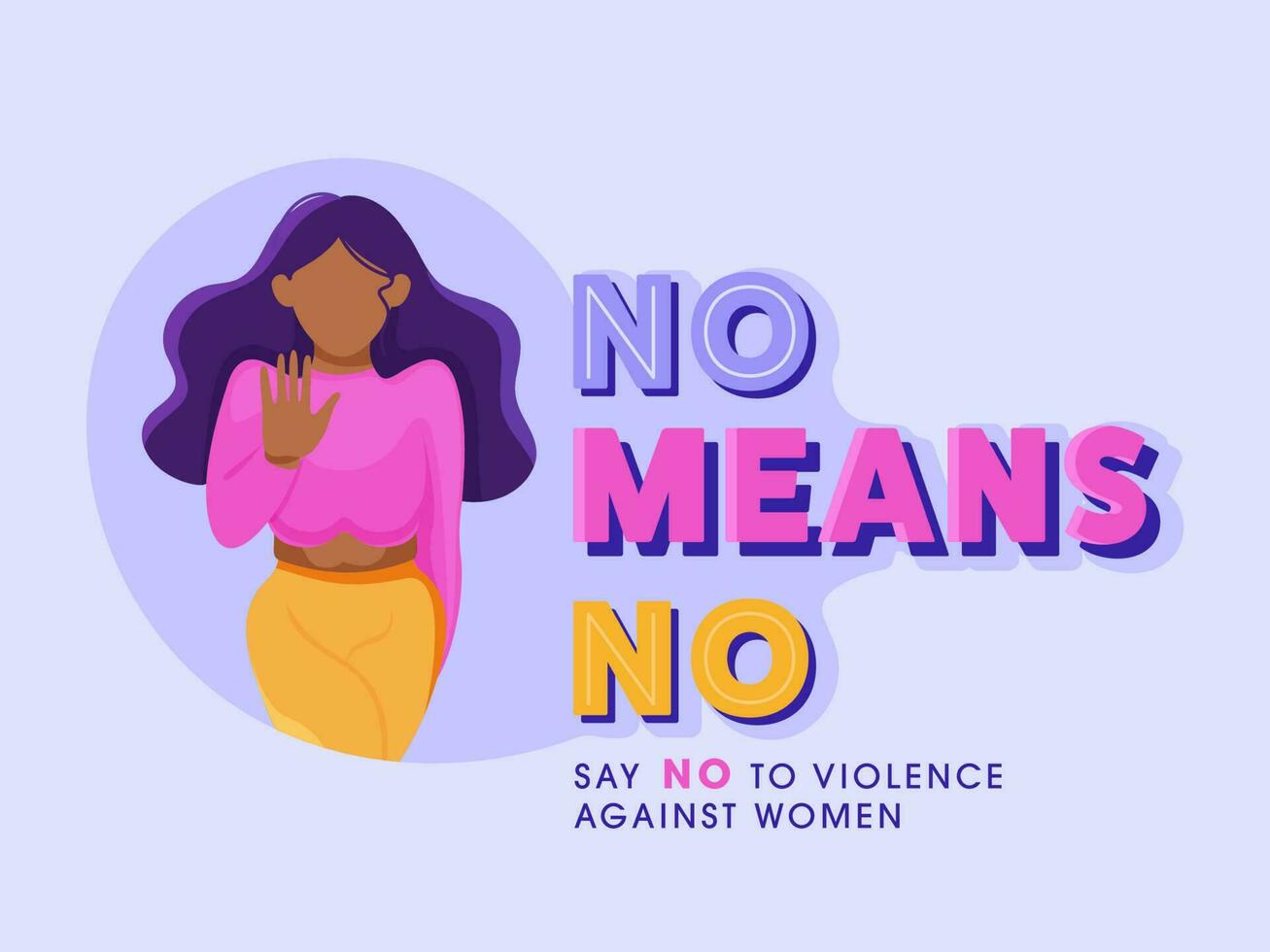 illustration av tecknad serie ung flicka säga Nej till våld mot kvinnor och Nej betyder Nej på ljus blå bakgrund. vektor