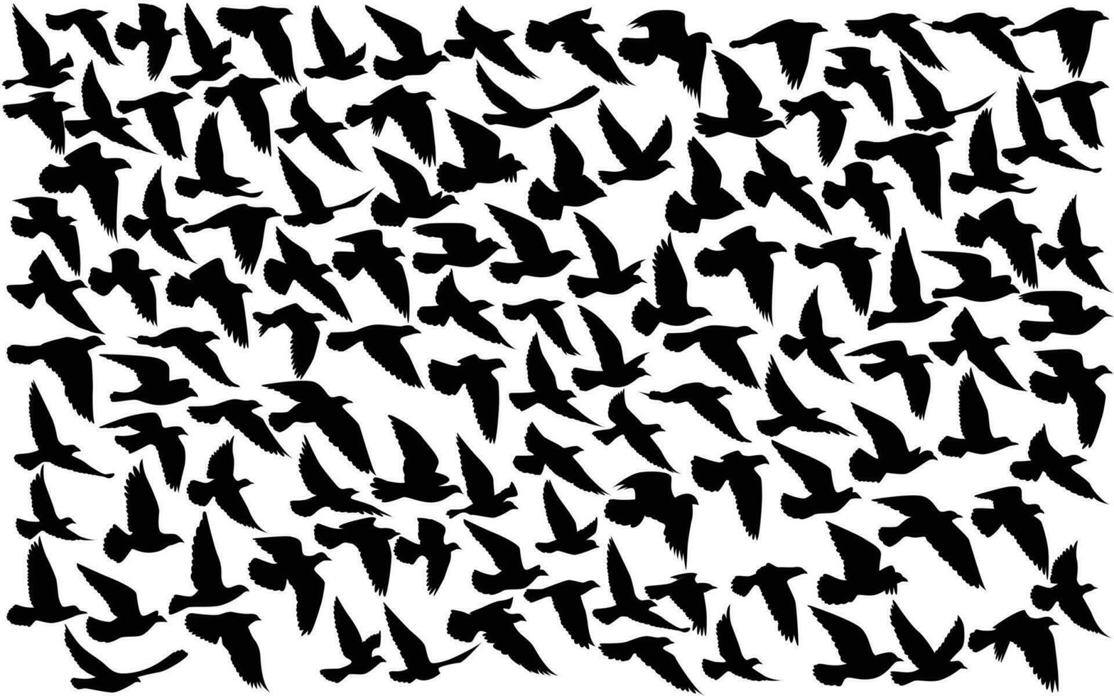 fliegende Vögel Silhouetten Muster Tapete. Vektorillustration. isoliertes Vogelfliegen. Tattoo Design. Vorlage für Karte, Paket und Hintergrundbild. vektor