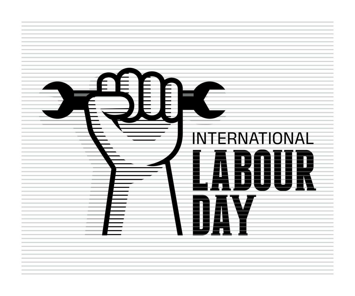 internationell arbetskraft dag design affisch med näve. 1:a Maj firande illustration vektor